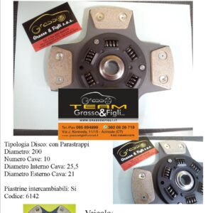 Disco Frizione in Rame Sinterizzato 4 Petali / a Molle con Parastrappi Alfa Romeo GT e Giulia 1300 / 1600 DIAMETRO 200 - 6142