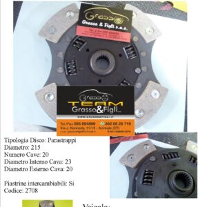 Disco Frizione in Rame Sinterizzato 4 Petali / A molle con Parastrappi Fiat Grande Punto 1.3 Mjet - 2708