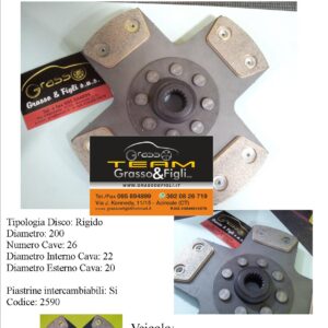 Disco Frizione in Rame Sinterizzato 4 Petali / Rigido Senza Parastrappi Renault Clio 2.0 16v Williams- 2590