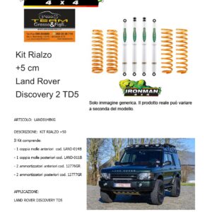 Kit rialzo off road 4x4 IRONMAN for Land Rover 2 Discovery TD5 cm +5 cm ammortizzatori e Molle