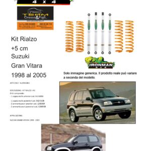 Kit rialzo off road 4x4 IRONMAN for Suzuki Gran Vitara 1998 -> 2005 grand +5 cm ammortizzatori e Molle