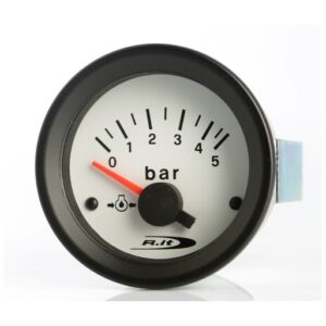 Strumento Road Italia Serie Bianca Stradale / Racing Manometro indicatore Pressione Olio 0-5 Bar + Sensore Analogico a Diffusione IBE12V205/S diam.52mm