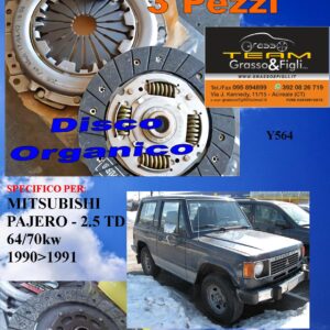 Kit Frizione 3 Pezzi MITSUBISHI PAJERO L040 1990 > 1991 / 2.5 TD MOT. 4D56T 64/70kw / disco organico + spingidisco + cuscinetto - *E.SASSONE 100% MADE IN ITALY* - Y564