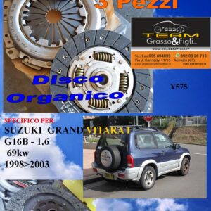 Kit Frizione 3 Pezzi SUZUKI GRAND VITARA 1998 > 2003 / 1.6   69kw / disco organico + spingidisco + cuscinetto - *E.SASSONE 100% MADE IN ITALY* - Y575