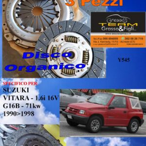 Kit Frizione 3 Pezzi SUZUKI VITARA 1990 > 1998 / 1.6i 16V  71kw / disco organico + spingidisco + cuscinetto - *E.SASSONE 100% MADE IN ITALY* - Y545