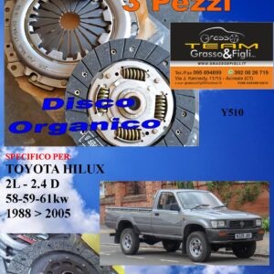Kit Frizione 3 Pezzi TOYOTA HILUX  1988 > 2005 / 2.4D / 2L  / disco organico + spingidisco + cuscinetto - *E.SASSONE 100% MADE IN ITALY* - Y510