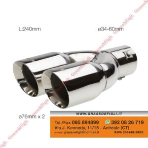 Terminale di Scarico Universale - Sport Exhaust Codino Rotondo Doppio Inclinato diametro 76 x 2  Acciaio Inox Verniciato A specchio - Simoni Racing - TRX/92