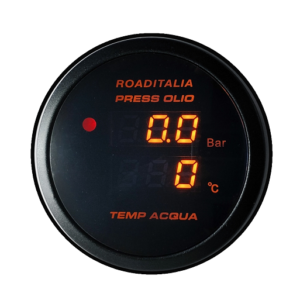 Strumento Road Italia Serie Doppialettura Digitale  / Racing Manometro Quadrante Nero Indicatore Pressione Olio e Temperatura Acqua con Allarme Diametro 52 - Display Ambra 1006