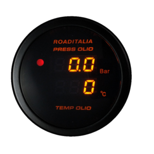 Strumento Road Italia Serie Doppialettura Digitale  / Racing Manometro Quadrante Nero Indicatore Pressione Olio e Temperatura Olio con Allarme Diametro 52 - Display Ambra 1005