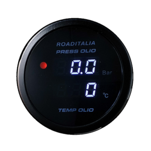 Strumento Road Italia Serie Doppialettura Digitale  / Racing Manometro Quadrante Nero Indicatore Pressione Olio e Temperatura Olio con Allarme Diametro 52 - Display Bianco Ghiaccio 2005