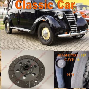 Disco Frizione Organico RIGIDO SENZA PARASTRAPPI Fiat 1100 A / ALR    dal   diametro 187 cave 6  - NUOVA PRODUZIONE 100% MADE IN ITALY - 0174