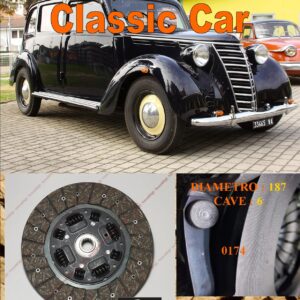 Disco Frizione Organico CON PARASTRAPPI Fiat 1100 A / ALR    dal   diametro 187 cave 6  - NUOVA PRODUZIONE 100% MADE IN ITALY - 5526
