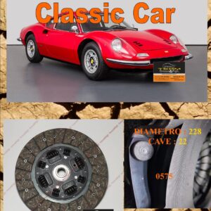 Disco Frizione Organico  FERRARI DINO 96 - 246 GT dal 1974 >      diametro 228 cave 22  - NUOVA PRODUZIONE 100% MADE IN ITALY - 0575