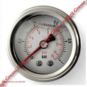 Strumento Road Italia Serie Bianca Stradale / Racing Manometro indicatore Pressione BENZINA 0 +1 Bar (16 Psi) SC401   diam.40mm in ACCIAIO A BAGNO DI GLICERINA