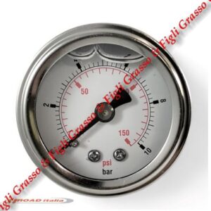 Strumento Road Italia Serie Bianca Stradale / Racing Manometro indicatore Pressione BENZINA 0 +10 Bar (150 Psi) SC410   diam.40mm in ACCIAIO A BAGNO DI GLICERINA