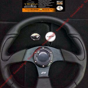Volante Sportivo Universale  Diametro 330 Nero con Razza Nera - EcoPelle Liscia Traforata con inserti - Simoni Racing - X2330PUN/P
